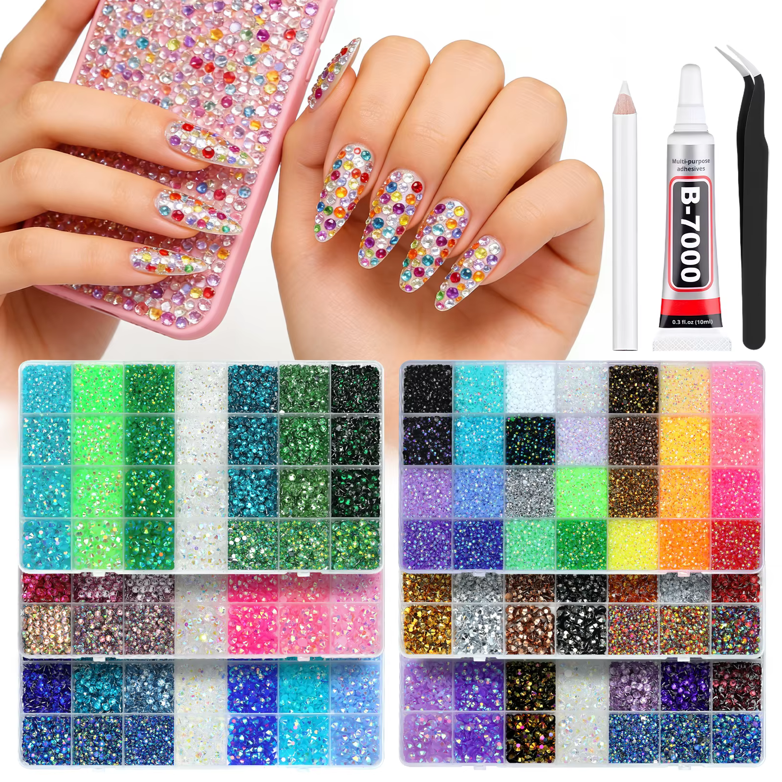 Ensemble de strass en résine de couleur mélangée 28Grid 3/4/5/6mm, strass AB à dos plat, pour la déc