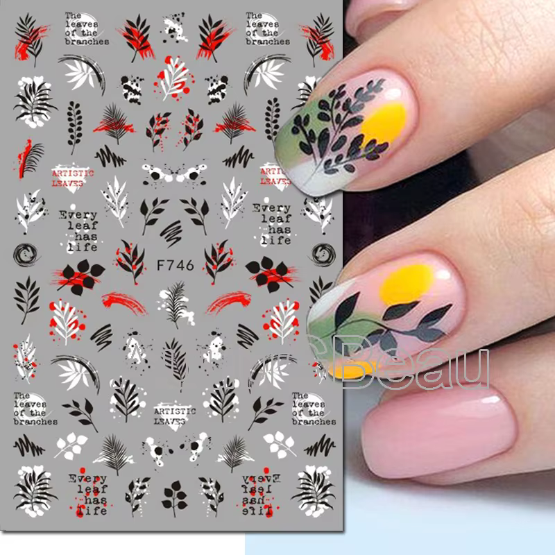 Autocollants 3d pour Nail Art, lignes géométriques, cocotier, palmiers, feuilles, fleurs, curseur ad