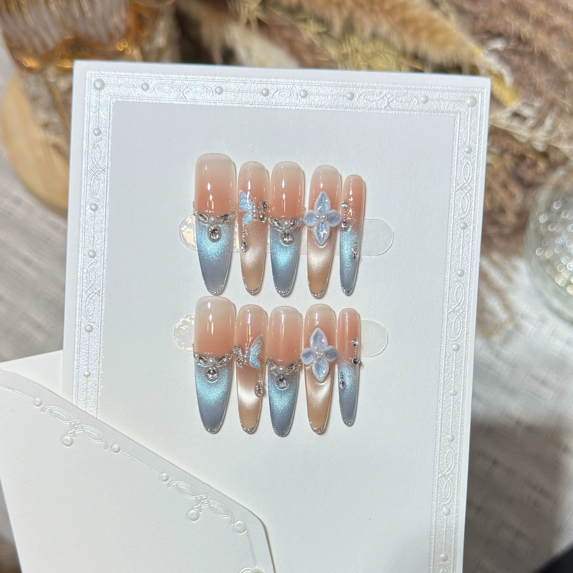 10 pièces blanc pur français presse sur ongles longue tête d'amande faux ongles avec strass concepti
