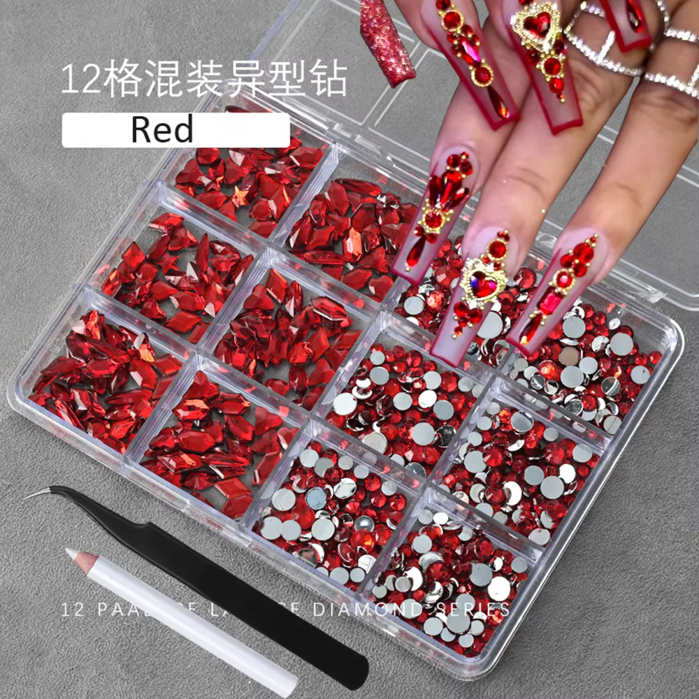 12 grilles 3D bébé bleu multi-formes Nail Art strass dos plat résine diamant luxe ongles breloques p