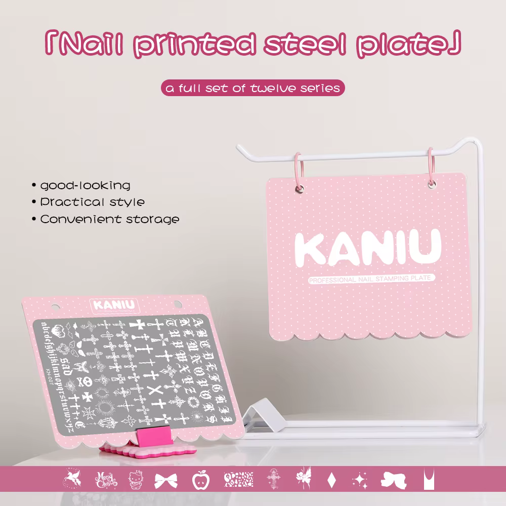Kaniu – panneau d'impression d'ongles pour fille, cœur, fleur, bord ondulé, Rose, papillon, autocoll