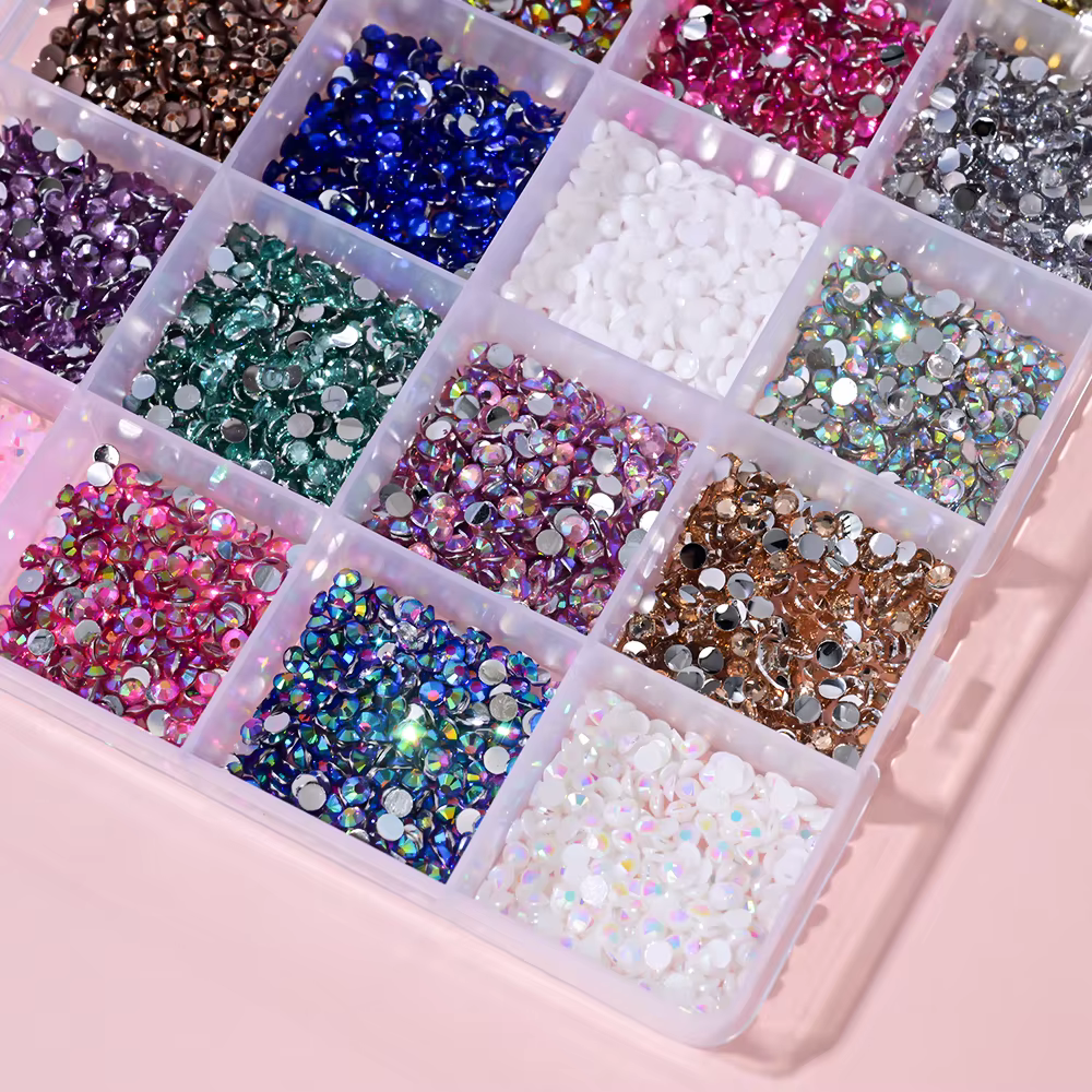 1 boîte 3D coloré rond Nail Art strass Flatback Galss diamant gemmes bijoux ongles breloques bricola