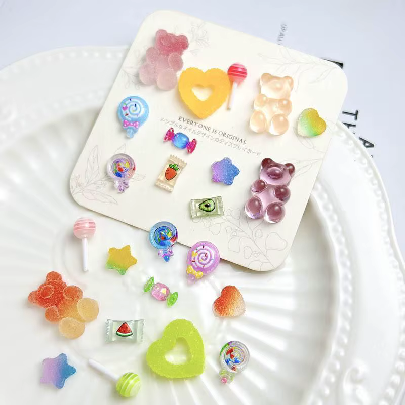 Breloques à ongles en résine colorées mélangées, sucette de simulation, ours GUNIBear, série de bonb