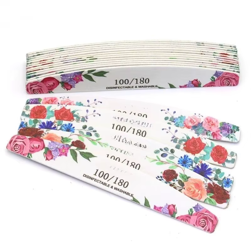 10 pièces Lot limes à ongles professionnelles 100/180 grain bois fort papier de verre émeri double f
