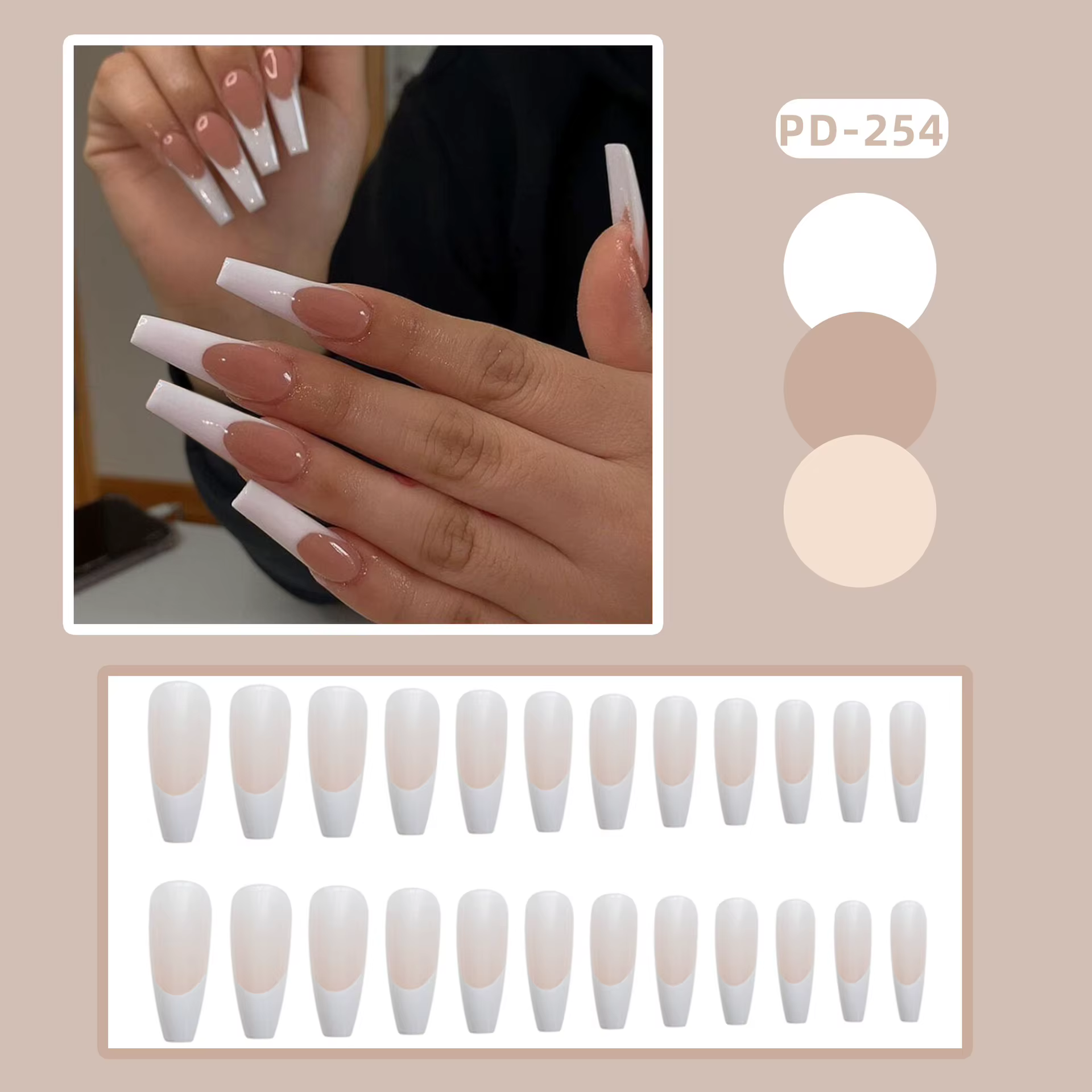 Faux ongles artificiels à tête carrée, en acrylique, sans couture, amovibles, ballerine, à pression