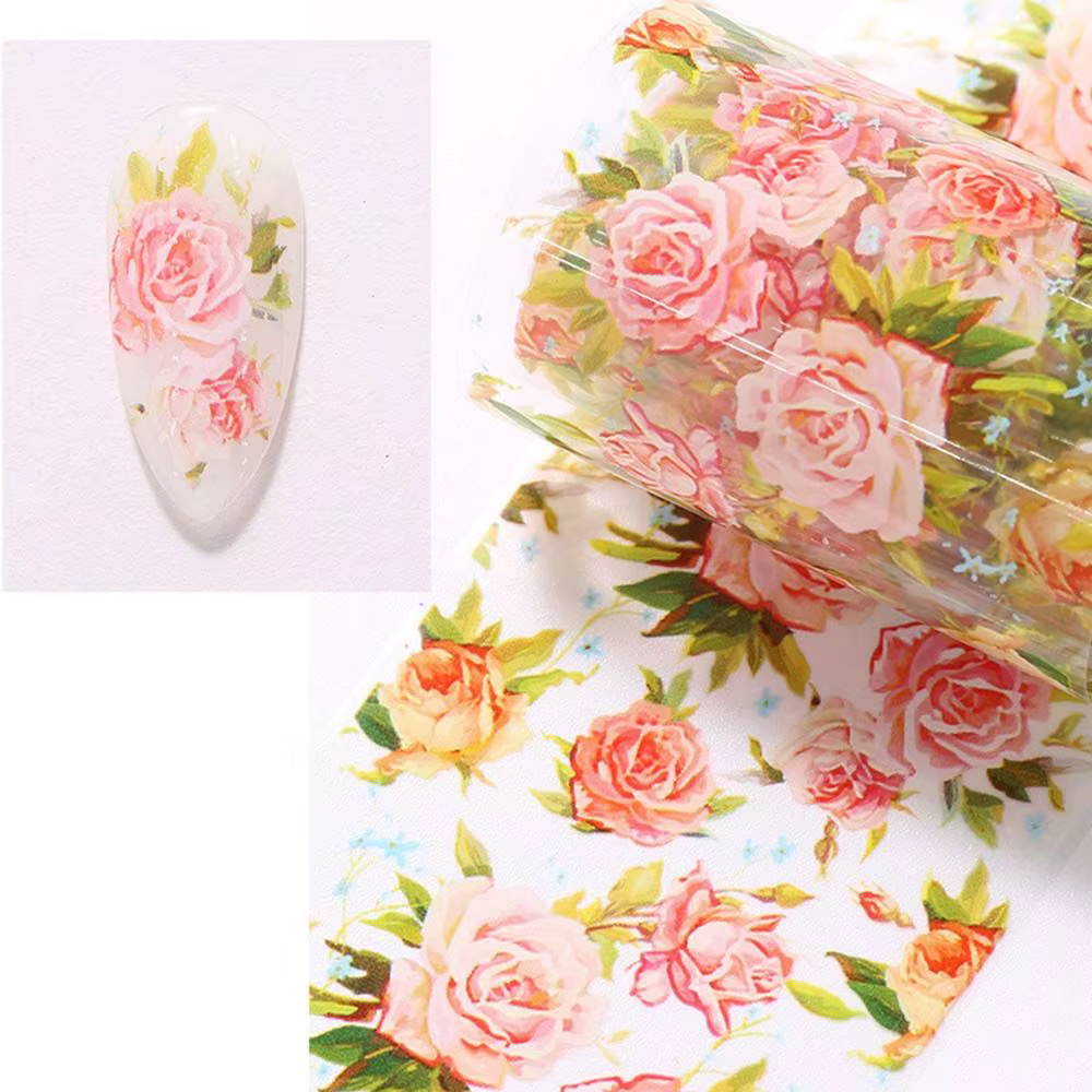 Autocollants holographiques pour nail art DIY, papier de transfert, décalcomanies, fleurs, feuilles,
