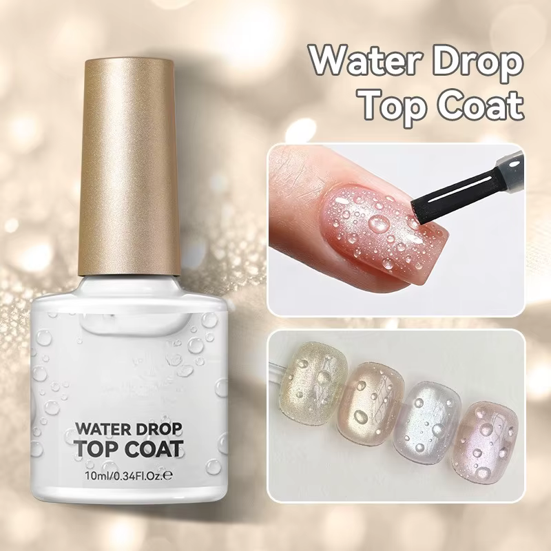 Nouveau 2026 10ml Top Coat Goutte d'Eau Transparent pour Ongles, Vernis Gel 3D pour Nail Art, Design