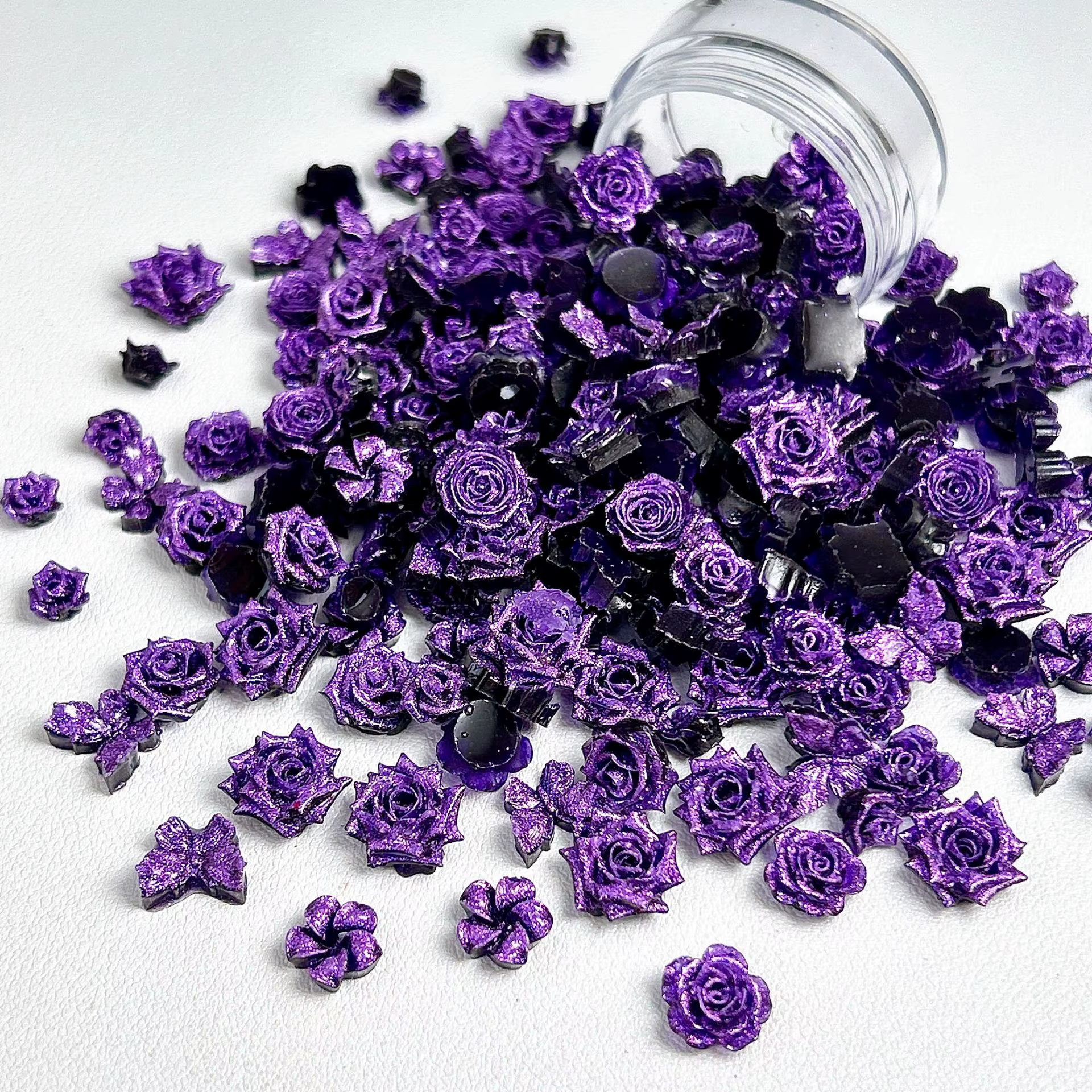 Décoration d'ongles en forme de fleurs violettes douces, 30 pièces, bourgeons de roses et de camélia