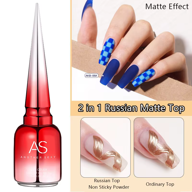 AS GEL russe mat couche de finition UV Gel vernis à ongles 15ML givré antiadhésif poudre tapis couch