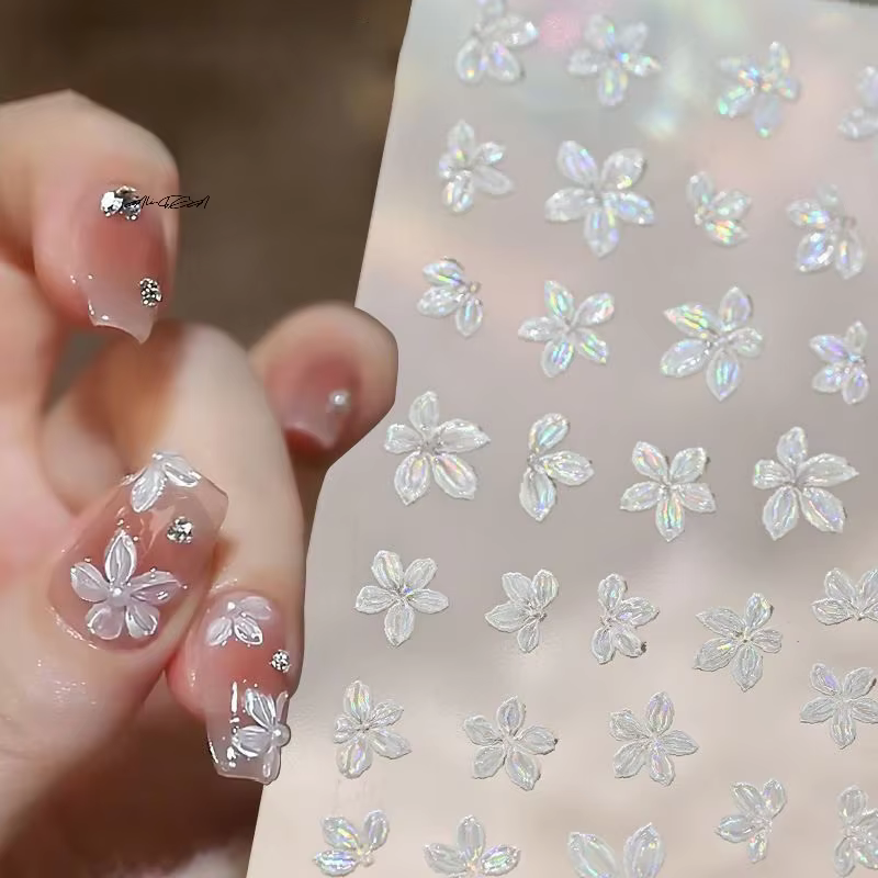 Autocollant pour ongles en forme de fleur à 5 pétales, Mini décalcomanie fraîche de petite couleur, 