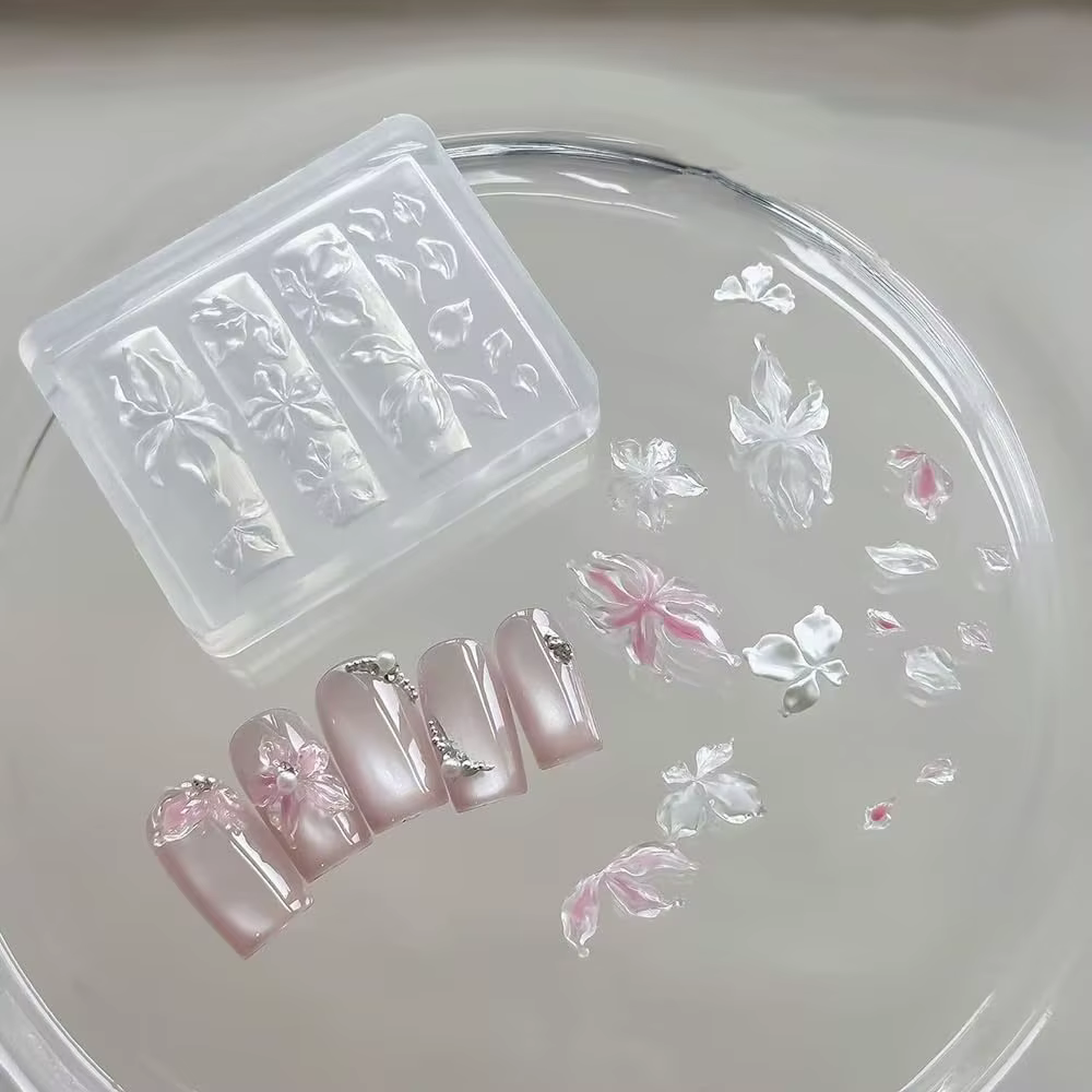 Moule à ongles en Silicone fleur de lys glacée, Gel 3D, motifs de breloques florales, moules réutili