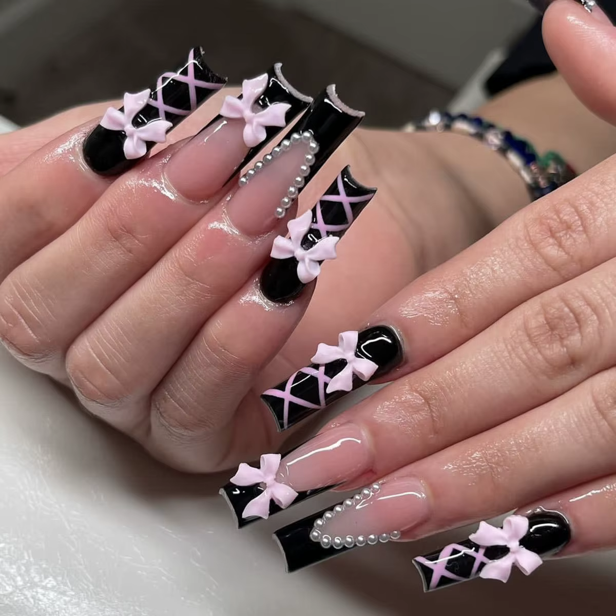 Faux ongles à bordure française dorée, longs cercueil, avec strass, ballerine, couverture complète,