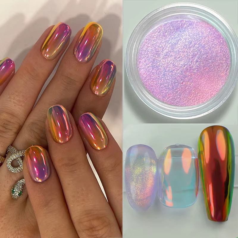 1 pot Chrome caméléon Aurora poudre à ongles effet métallique ongles paillettes Pigment miroir ongle