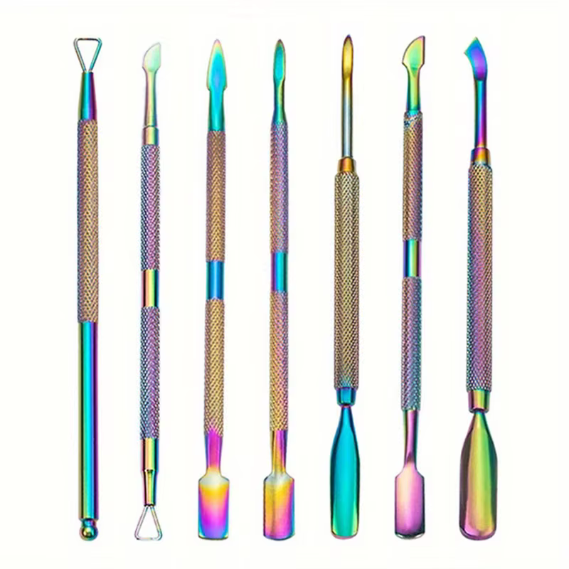 Poussoir à cuticules multicolore à Double extrémité en acier inoxydable, dissolvant de peau morte po
