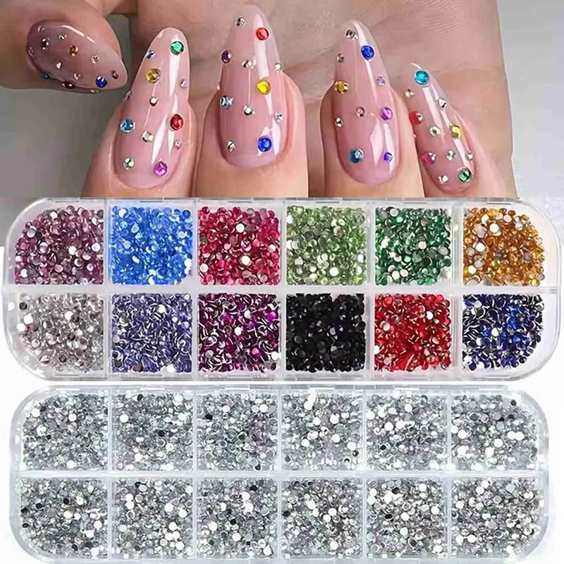 Kit 3 Boîte Nail Art Strass Pierres Argentées Colorées + Stylo Strass