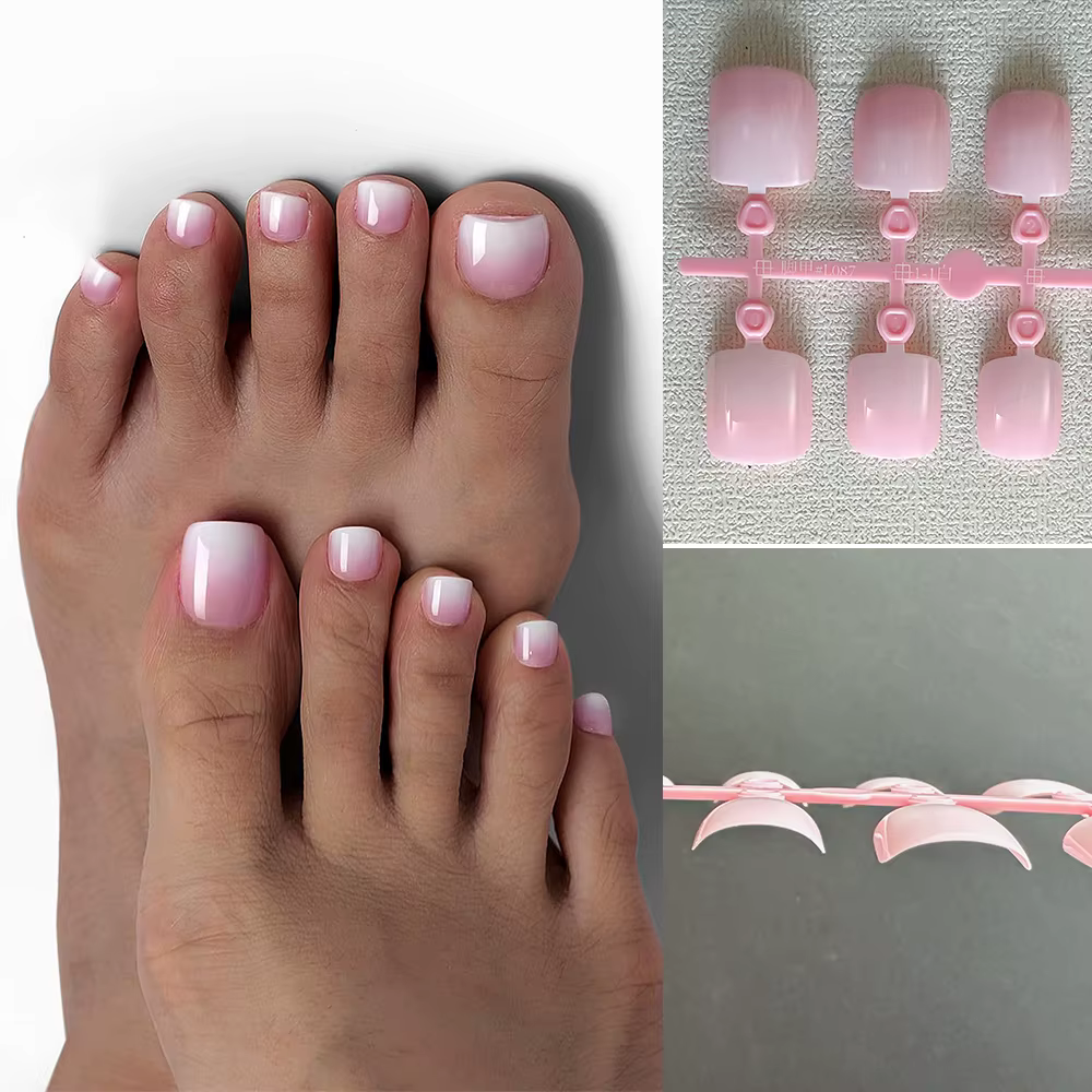 120 pièces français court carré artificiel presse sur les ongles des pieds nu rose couverture complè