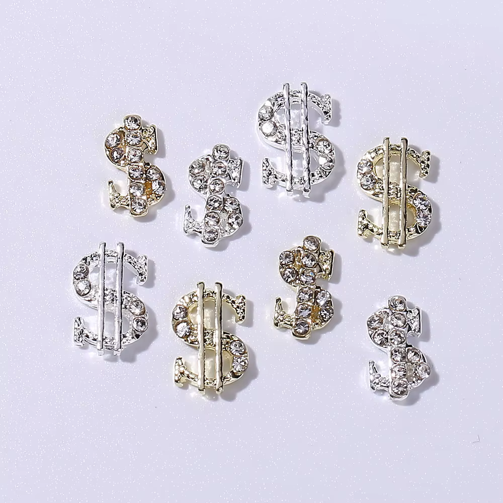 Breloques 3D en forme de Dollar pour Nail Art, en alliage métallique, accessoires en diamant avec pi