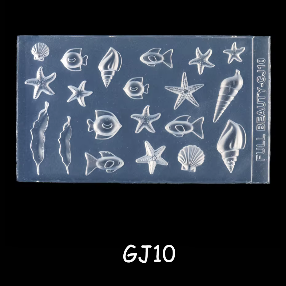 Moule en silicone 3D sur le thème de l'océan, plaques de tamponnage pour ongles avec animaux marins,