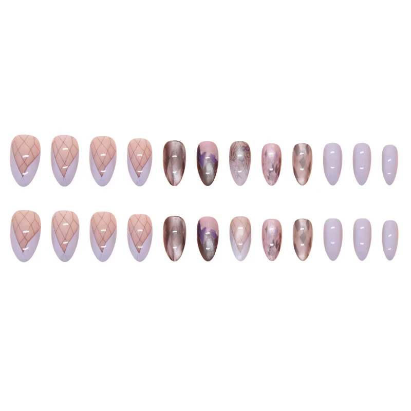 Faux ongles violet N64.avec grille imprimée, nickel é violet, couverture complète, portable, presse