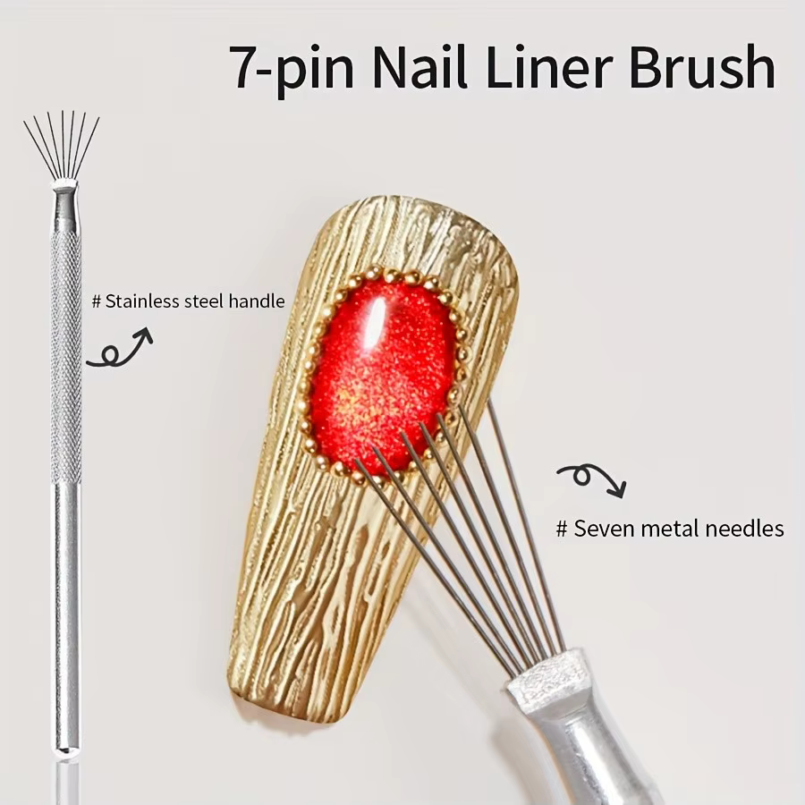 Professionnel 7 broches rayure Nail Art Liner brosse 3D pointe Ultra-mince ligne dessin stylo UV Gel