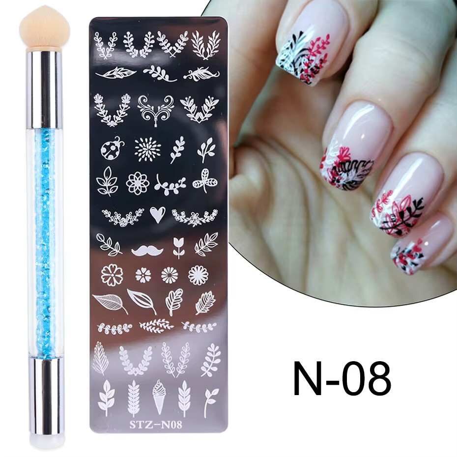 Ensemble de plaques d'estampage d'ongles en silicone, tampon d'art d'ongle, brosse, pochoirs de tran