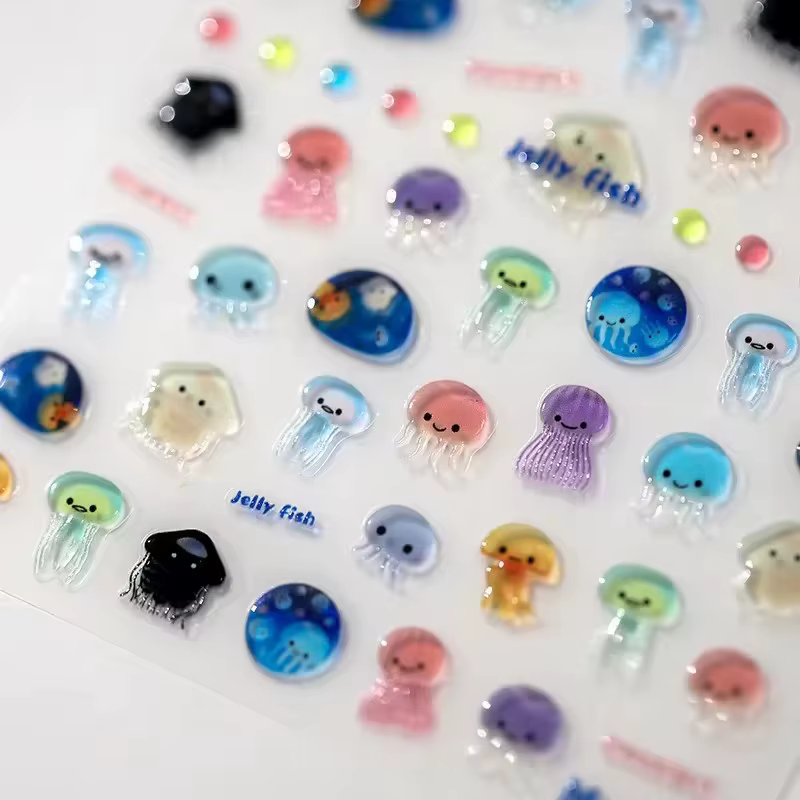 1 pièces 5D Kawaii gelée fraise dessin animé curseur Adheisve Nail Art autocollants en relief ongles