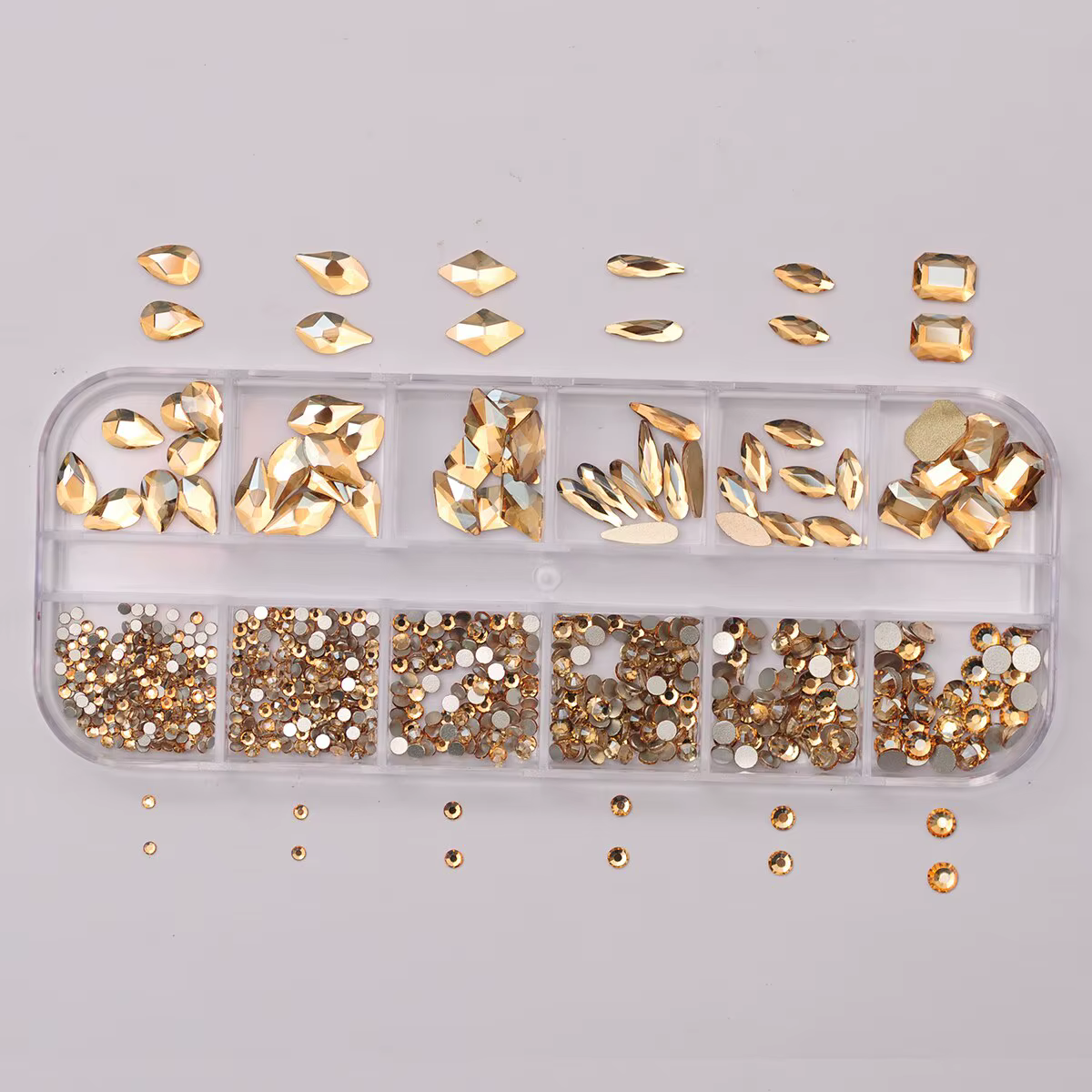 Breloques à ongles scintillantes en biscuits à dos plat, ombre dorée, cristal, diamant, décoration d