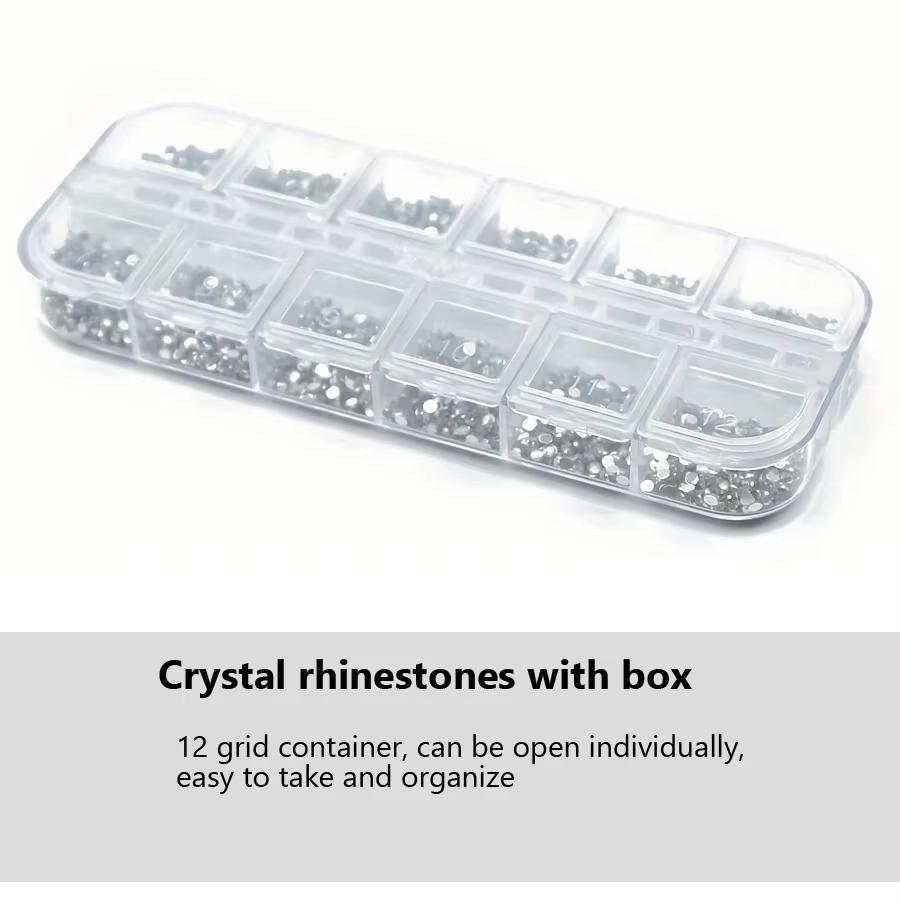 Strass argentés transparents de 1.5mm, 3000 pièces, pierres précieuses pour ongles à dos plat, avec 