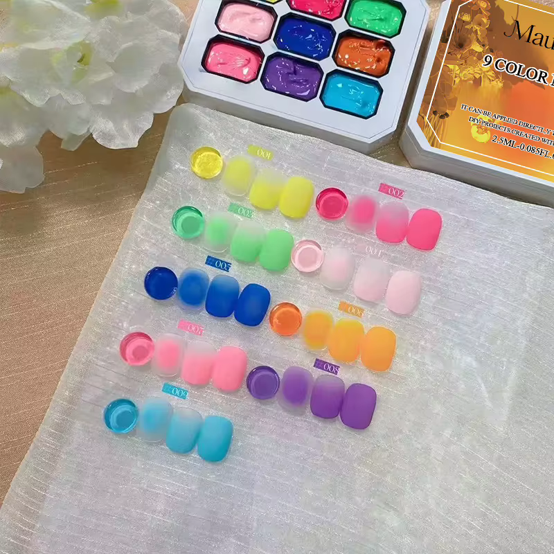 Vernis à ongles solide néon à grille nueve carrés de 9 couleurs, gel UV, nail art à faire soi-même, 