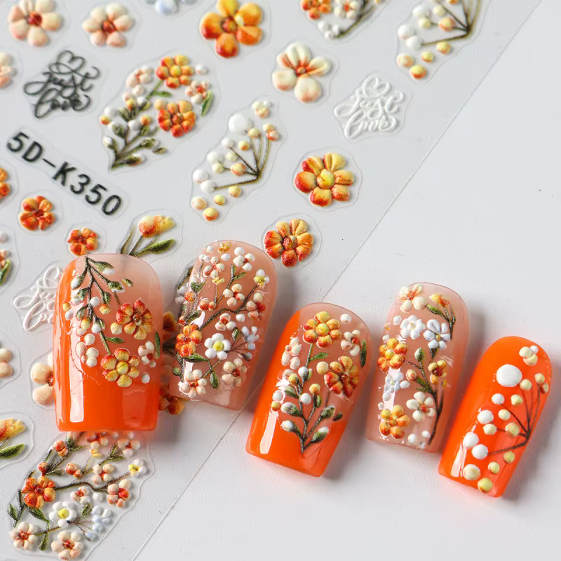 Autocollants pour ongles en relief marguerite 5D, motifs floraux frais de printemps, décalcomanies a