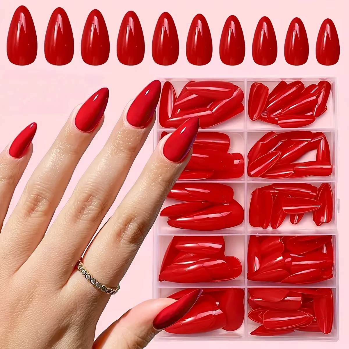 Boîte de 120 pièces en forme d'amande rose pièce d'ongle blanc presse française sur les ongles forme