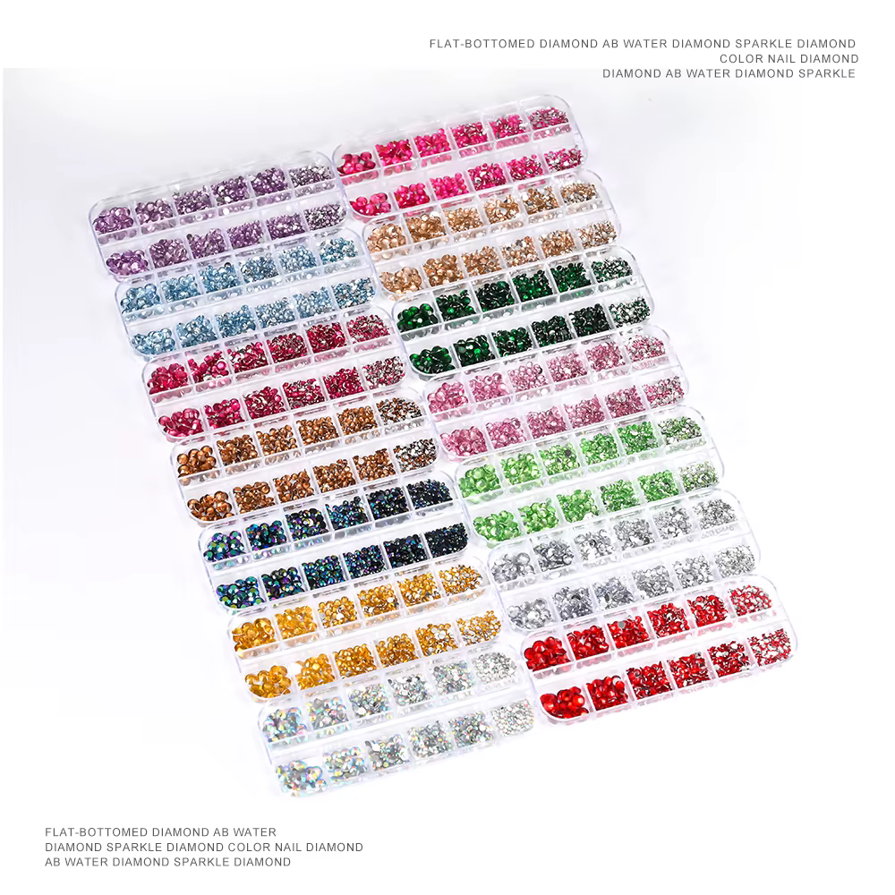 12Gird 3D verre AB cristal Nail Art strass Kit Flatback rond perle charme pierres précieuses bijoux