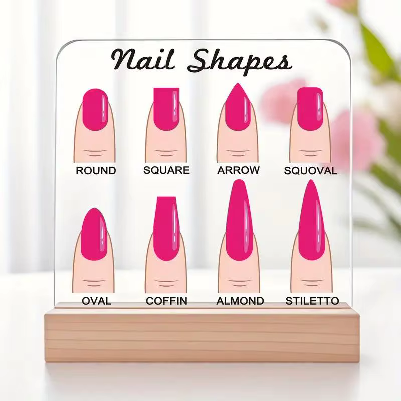 Présentoir de Formes d'Ongles en Acrylique Transparent avec Base en Bois et Diamants – Support de Pr