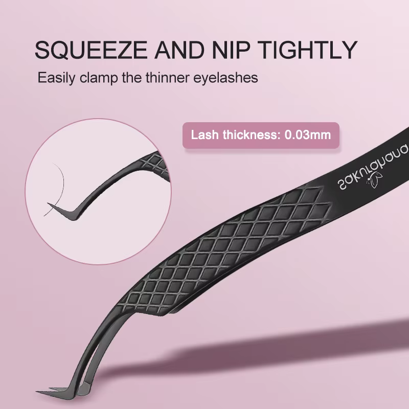 SAKURAHANA pince à cils professionnelle pointe en Fiber noire pour Extensions de cils méga Volume ou