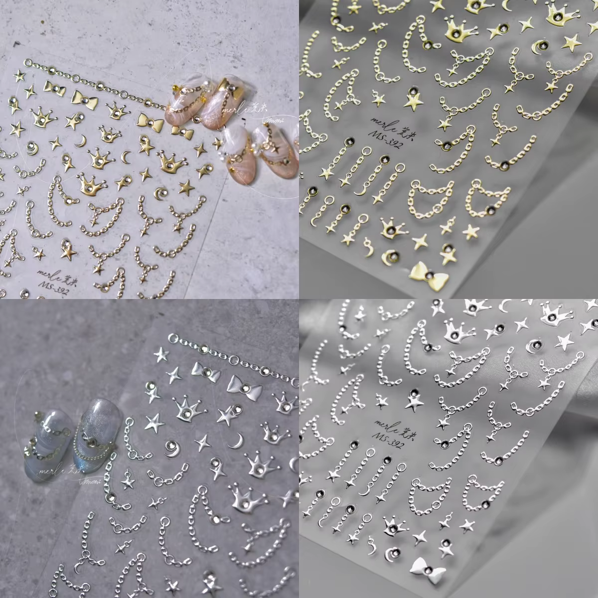 Autocollants pour ongles en chaîne étoile diamant 5D, 1 pièce, or argent, auto-adhésifs, décorations