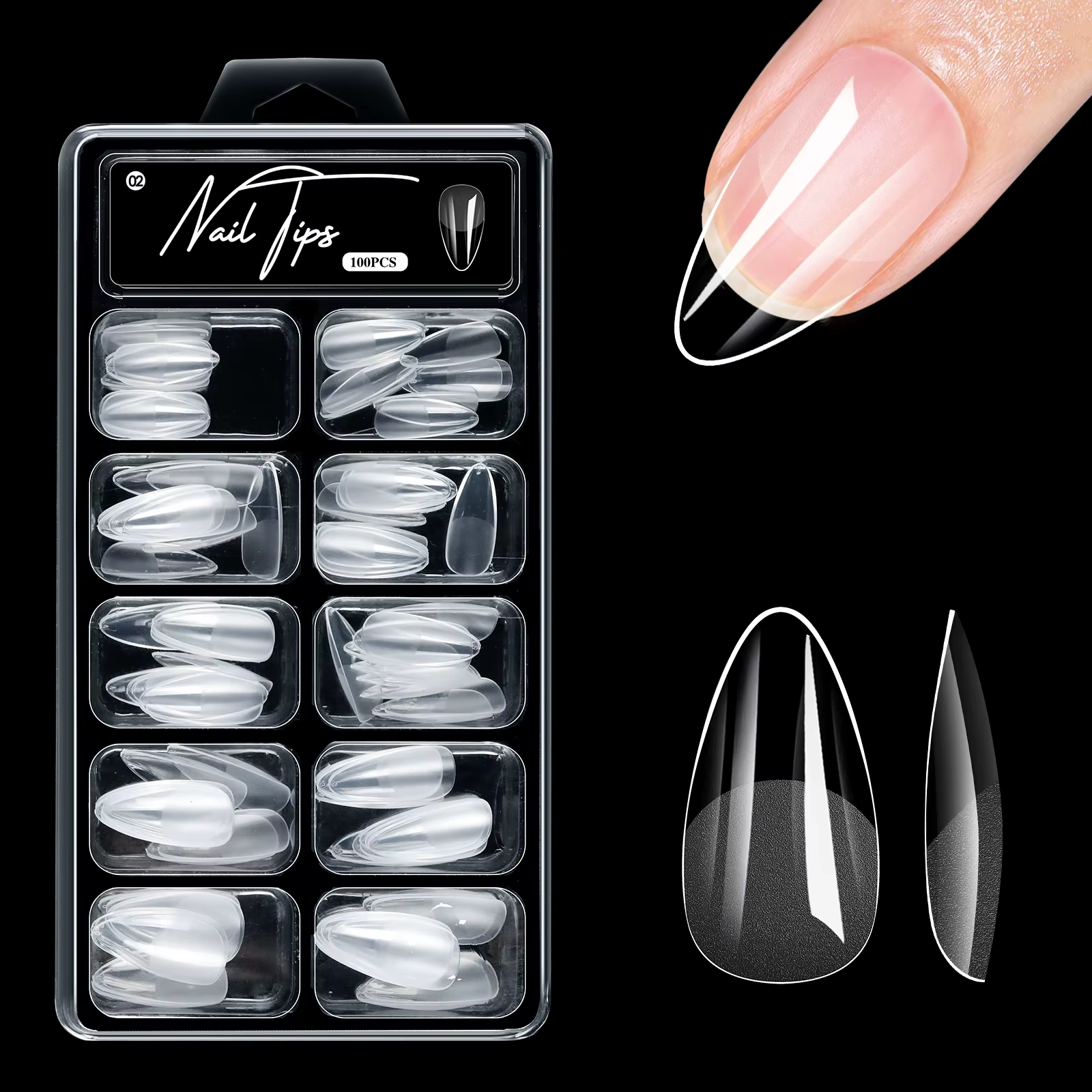 100 pièces cercueil d'amande Gel souple ongles conseils demi-givré couverture complète presse sur le