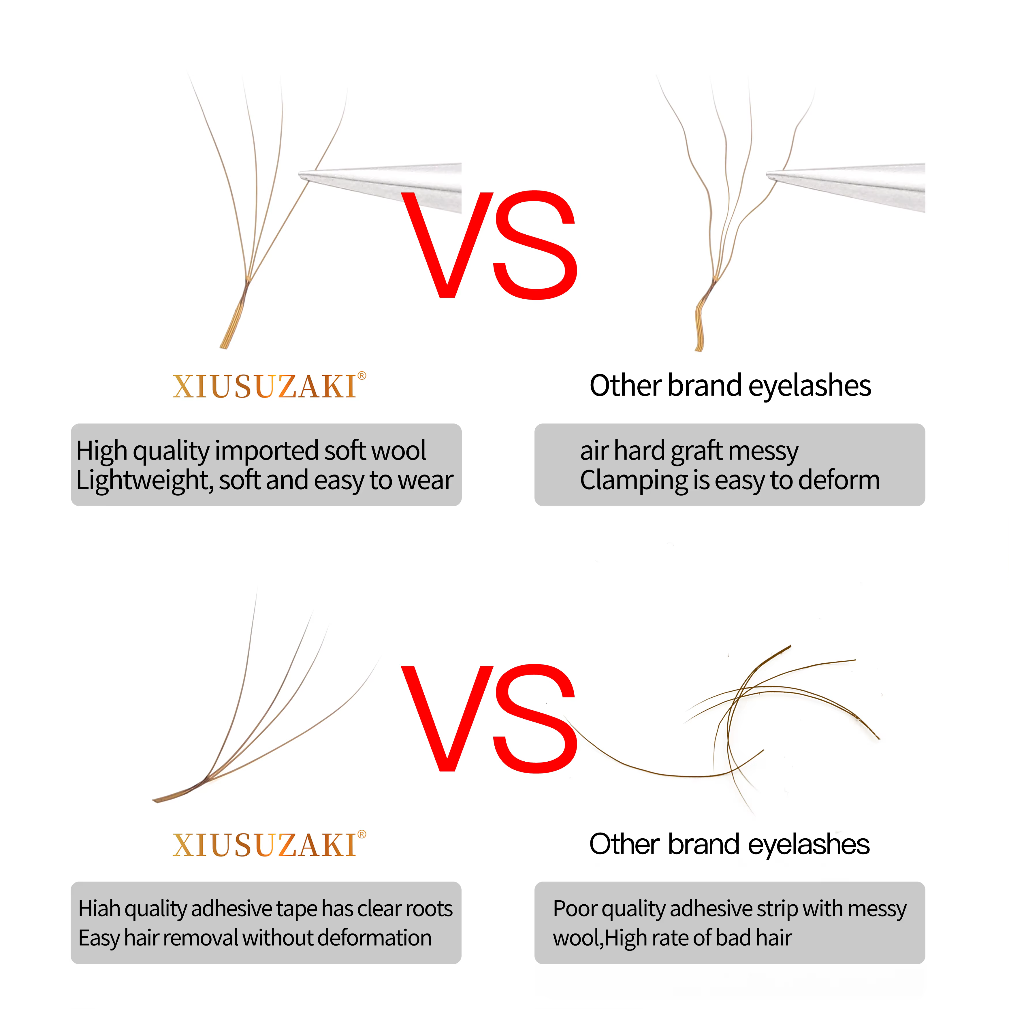 XIUSUZAKI brun 4D Extensions de cils en forme de W cils individuels de haute qualité floraison autom