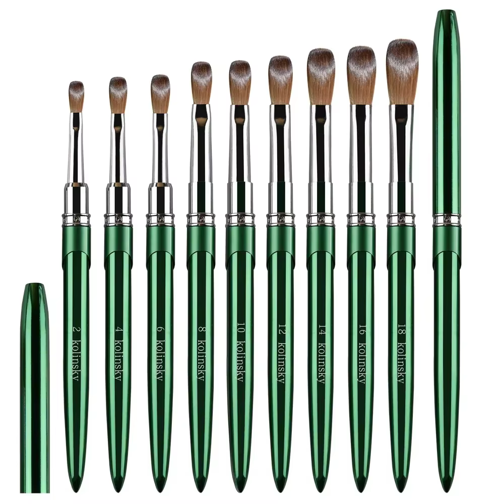 Brosse à ongles en acrylique Kolinsky de haute qualité, nouveau produit en métal 100% pur, brosse Ko