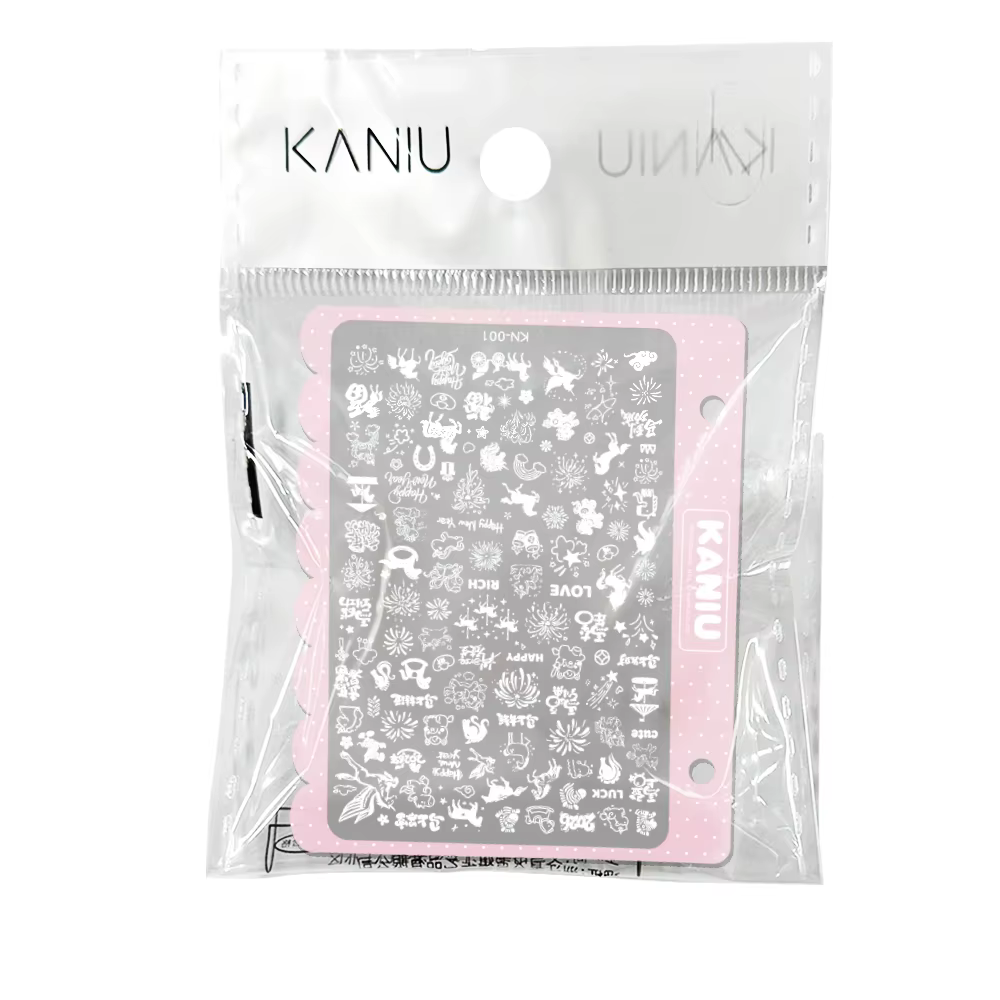 Kaniu – panneau d'impression d'ongles pour fille, cœur, fleur, bord ondulé, Rose, papillon, autocoll