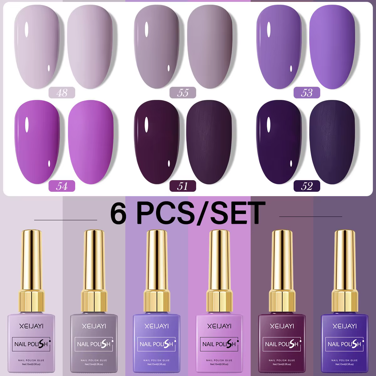 6 pièces/ensemble 15ml Gel vernis à ongles 6 couleurs romantique violet nu Nail Art vernis Gel laque