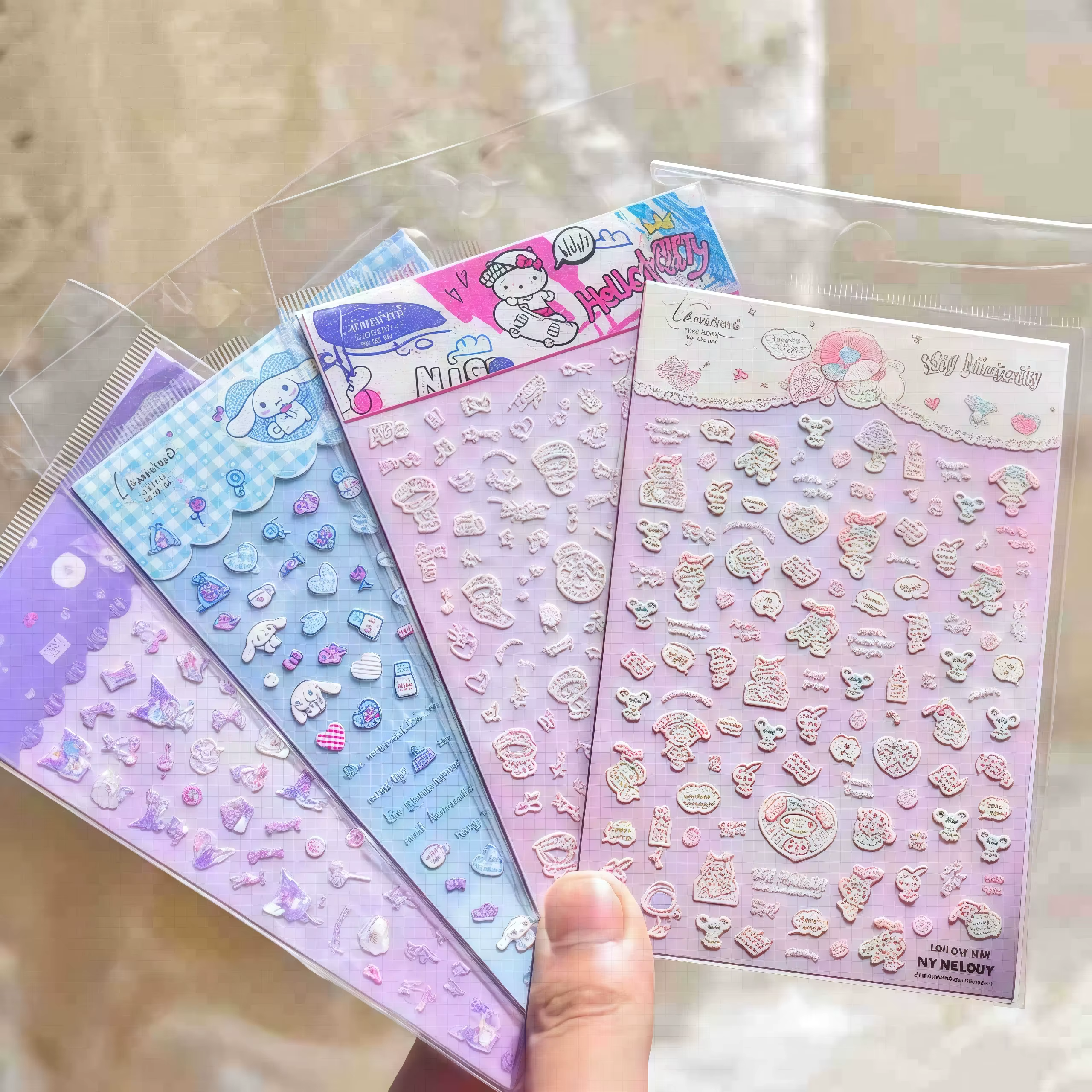 Sanrio famille Anime Nail Art décoration 5D Relief Nail Art autocollant mignon Hello Kitty Kulomi mé