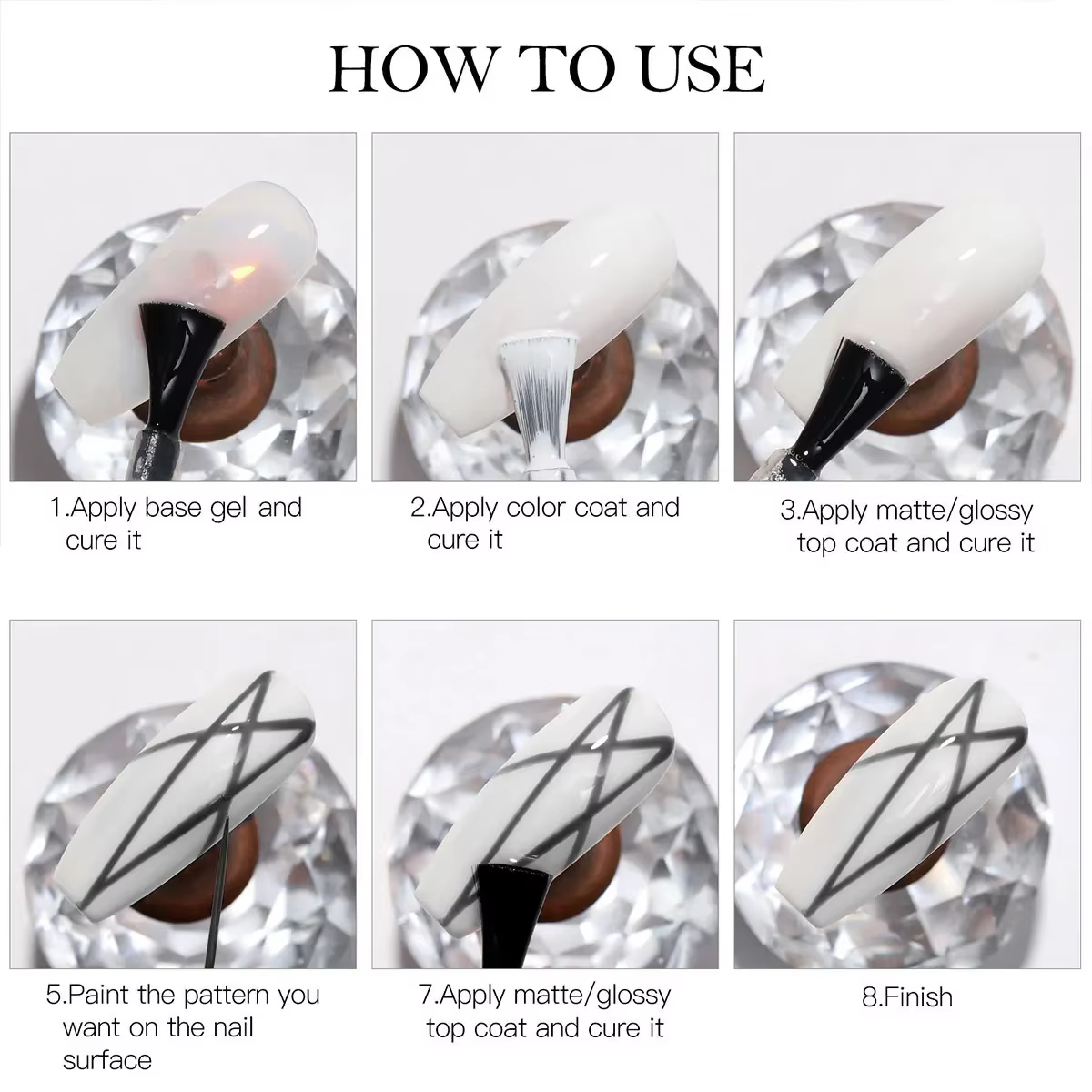 Kit de vernis à ongles Gel, noir, blanc, or, argent, fournitures pour ongles français, Design UV/LED