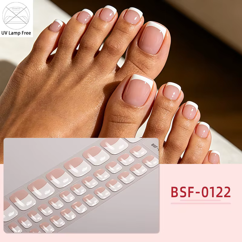 Autocollants pour ongles de pieds en gel sans UV style français, couverture complète pour l'été, ban