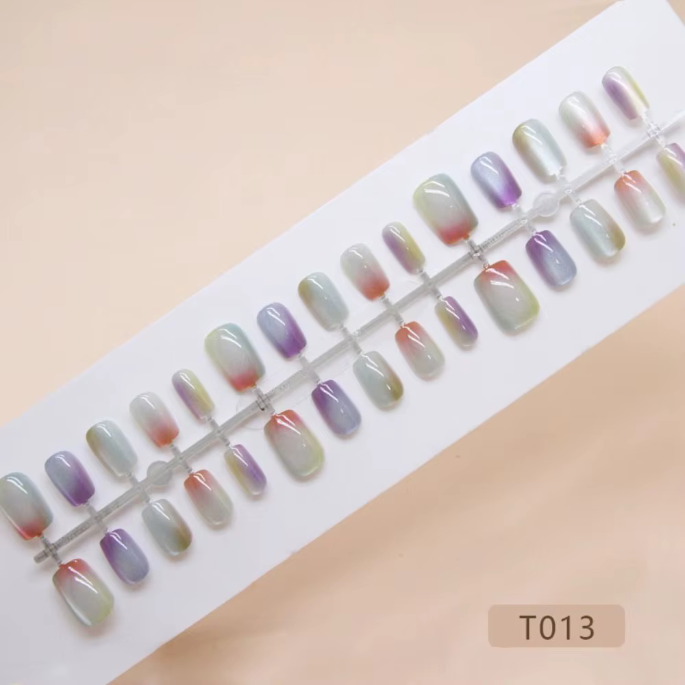 Faux ongles carrés longs et brillants, à la mode, œil de chat, couverture complète, détachables, à p
