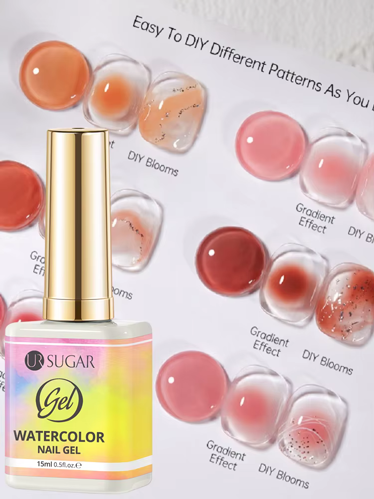 UR SUGAR 15ml Gel à ongles aquarelle transparent effet marbré dégradé blush, pour manucure et nail a