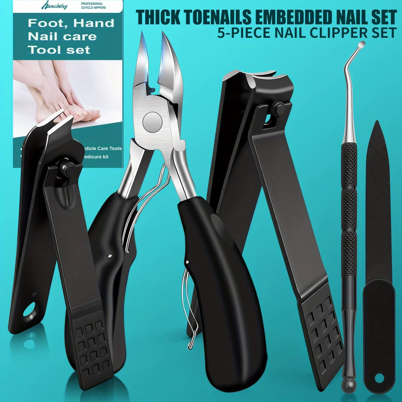 Kit de soin des ongles en acier inoxydable 5 pièces pour le nettoyage des ongles incarnés et la coup