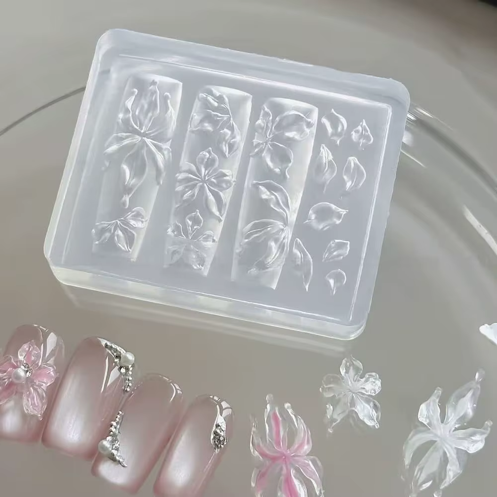Moule à ongles en Silicone fleur de lys glacée, Gel 3D, motifs de breloques florales, moules réutili
