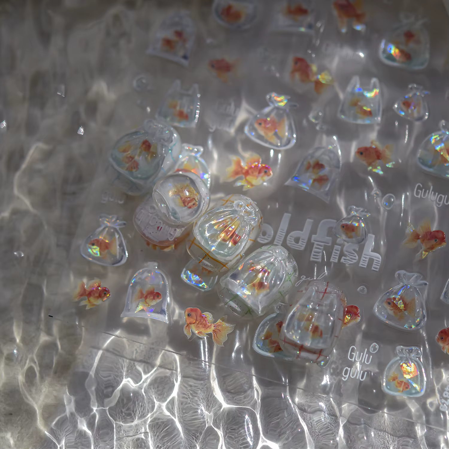 1 pièces mignon un sac d'autocollants de charme d'ongle d'étoile de mer 3D gelée océan poisson bulle