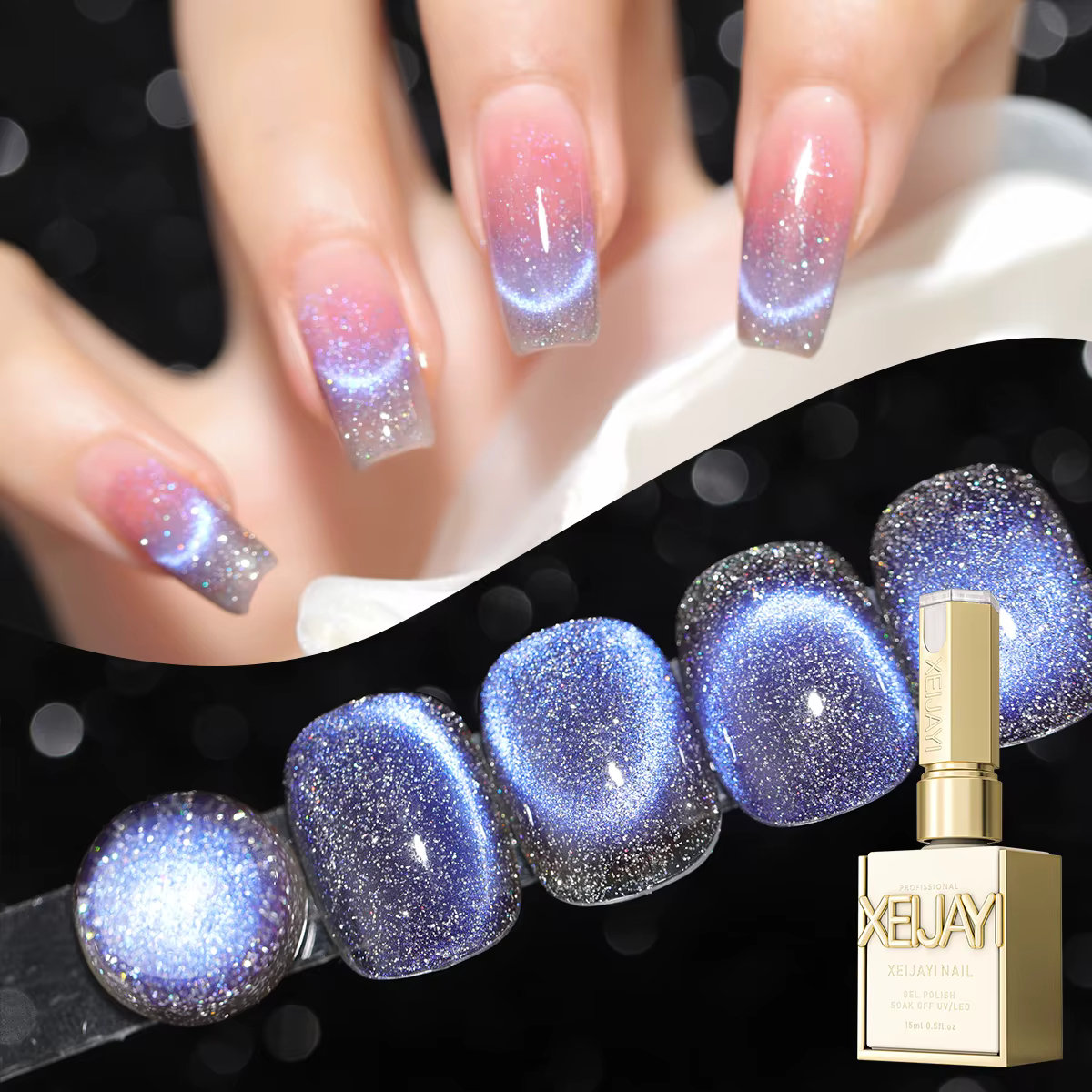 Vernis à ongles gel œil de chat myrtille, durcissement UV LED, gel d'art pour ongles à séchage rapid