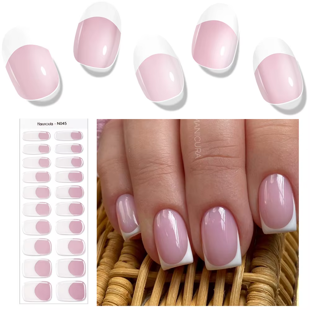 Enveloppes pour ongles semi-durcies, 16/20 pointes, adhésif de couleur unie, imperméable, Gel longue